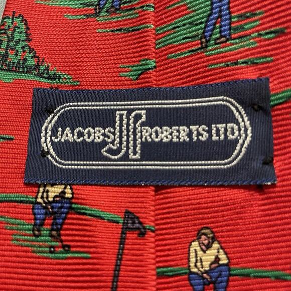 Vintage Jacobs Roberts LTD 100% Silk Tie 55” Red Novelty Golf Golfer Preppy - Picture 4 of 6